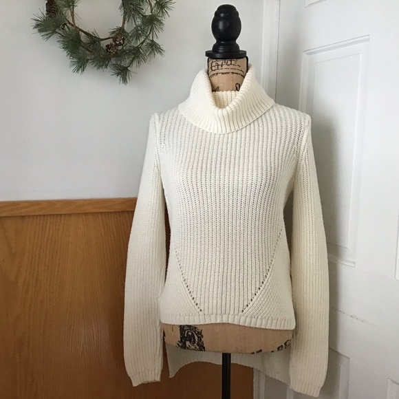 Anthropologie Moth High Low Hem Cowl Neck Knit Ivory Wool Blend Sweater - Picture 1 of 11